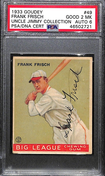 1933 Goudey Frank Frisch #49 PSA 2 MK (Autograph Grade 6) - Only 1 Graded Higher - Only 6 PSA Graded Examples - d. 1973