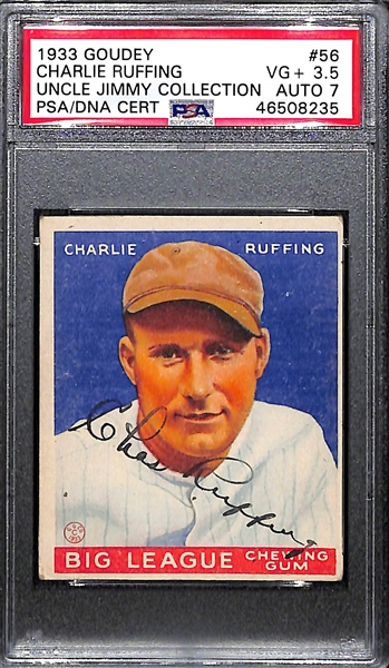 1933 Goudey Charlie Ruffing #56 PSA 3.5 (Autograph Grade 7) - Only 2 Graded Higher - 18 PSA Graded Examples - d. 1986