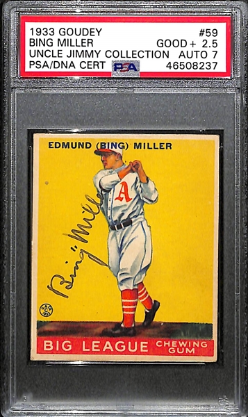 1933 Goudey Bing Miller #59 PSA 2.5 (Autograph Grade 7) - Only 1 Graded Higher - Only 5 PSA/DNA Graded Examples - d. 1966