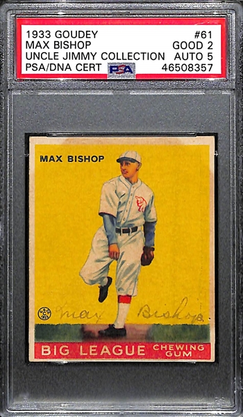 1933 Goudey Max Bishop #61 PSA 2 (Autograph Grade 5) - Only 1 Graded Higher - Only 4 PSA/DNA Graded Examples - d. 1984  