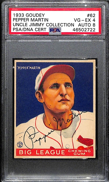 1933 Goudey Pepper Martin #62 PSA 4 (Autograph Grade 8) - Only 2 Graded Higher of 9 PSA Examples - d. 1965