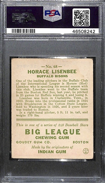 1933 Goudey Hod Lisenbee #68 PSA 3 (Autograph Grade 9) - Pop 1 (Highest Grade of 2 PSA Examples) 