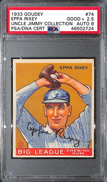 1933 Goudey Eppa Rixey (HOF) #74 PSA 2.5 (Autograph Grade 9) - Only 1 Graded Higher of 3 PSA Examples - d. 1963 