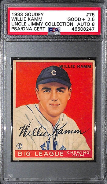 1933 Goudey Willie Kamm #75 PSA 2.5 (Autograph Grade 8) - Pop 1 (Highest Graded Example) - Only  9 PSA Graded Examples - d. 1988