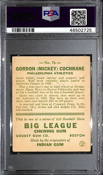 1933 Goudey Mickey Cochrane #76 PSA 4.5 (Autograph Grade 9) - Pop 2 (None Graded Higher of 9 PSA Examples) - d. 1962