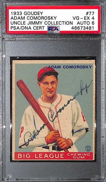 1933 Goudey Adam Comorosky #77 PSA 4 (Autograph Grade 6) - Only 1 Graded Higher - 8 PSA Examples - d.  1951