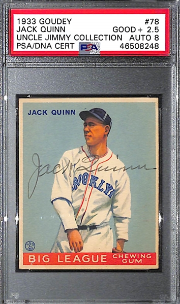 1933 Goudey Jack Quinn #78 PSA 2.5 (Autograph Grade 8) - Only 1 Graded Higher - 4 PSA Examples - d.  1946