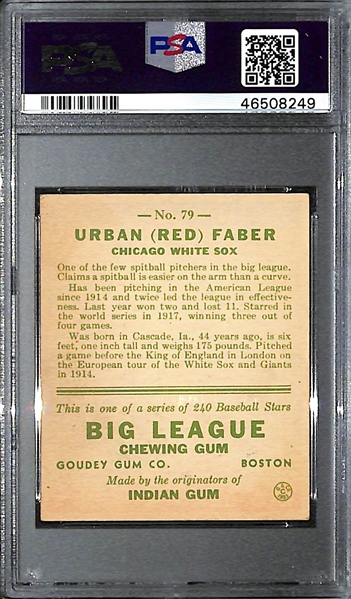 1933 Goudey Red Faber #79 PSA 6 (Autograph Grade 9) - Pop 1 - Highest Graded Example - 4 PSA Examples - d. 1976