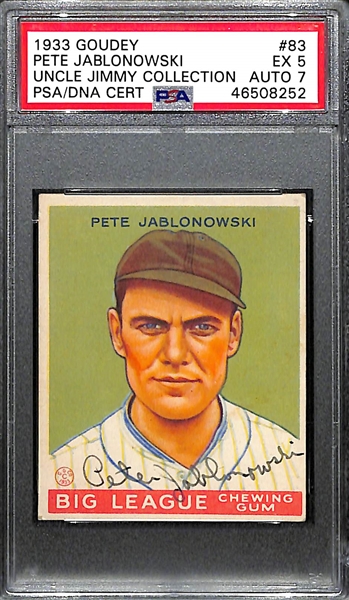 1933 Goudey Pete Jablonowski #83 PSA 5 (Autograph Grade 7) - Pop 1 - Only 2 PSA Graded Examples - d. 1974