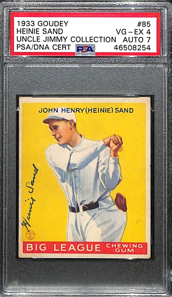 RARE 1/1 1933 Goudey Heinie Sand #85 PSA 4 (Autograph Grade 7) - Pop 1 - ONLY PSA GRADED EXAMPLE! - d. 1958  - VERY RARE!