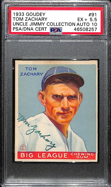 1933 Goudey Tom Zachary #91 PSA 5.5 (Autograph Grade 10) - Pop 1 (Highest Graded Example!) - Only 3 PSA Graded Examples - d. 1969