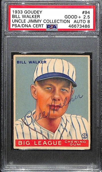1933 Goudey Bill Walker #94 PSA 2.5 (Autograph Grade 8) - Only 1 Graded Higher - Only 5 PSA Graded Examples - d. 1966 
