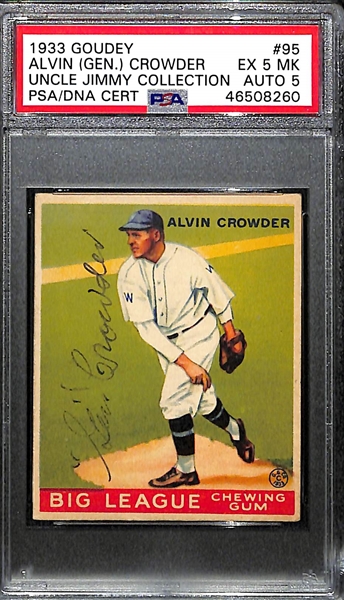 1933 Goudey Alvin (Gen.) Crowder #95 PSA 5 MK (Autograph Grade 5) - Pop 1 (Highest Graded Example) - Only 3 PSA Graded Examples - d. 1972