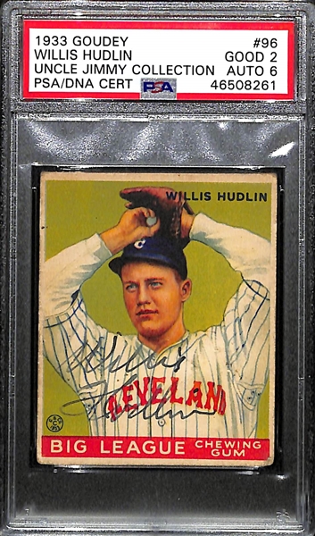 1933 Goudey Willis Hudlin #96 PSA 2 (Autograph Grade 6) - Only One Graded Higher - 20 PSA Graded Examples - d. 2002 