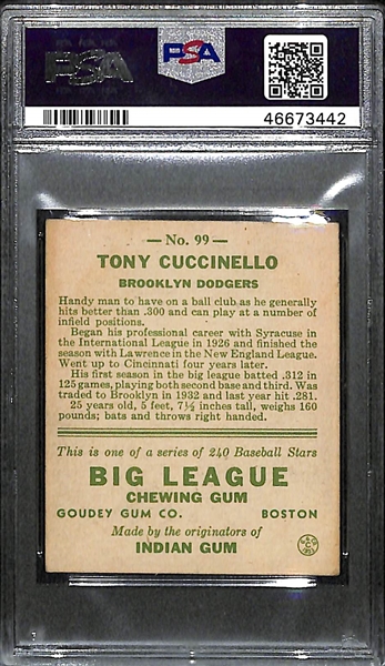 1933 Goudey Tony Cuccinello #99 PSA 4 (Autograph Grade 7) - Pop 2 (None Graded Higher of 9 PSA Graded Examples) d. 1995
