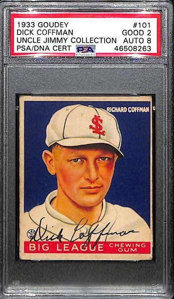 1933 Goudey Dick Coffman #101 PSA 2 (Autograph Grade 8) - Pop 1 (Highest Graded Example) - Only 4 PSA Graded Examples - d. 1972