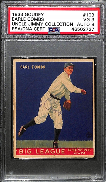 1933 Goudey Earle Combs #103 PSA 3 (Autograph Grade 8) - Only 1 Graded Higher - Only 8 PSA Graded Examples - d. 1976