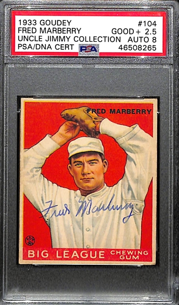 1933 Goudey Fred Marberry #104 PSA 2.5 (Autograph Grade 8) -  Pop 1 (Highest Graded Example) - Only 8 PSA Graded Examples - d. 1976