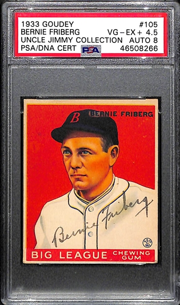 1933 Goudey Bernie Friberg #105 PSA 4.5 (Autograph Grade 8) - Pop 1 (Highest Graded Example) - Only 2 PSA Graded Examples - d. 1958
