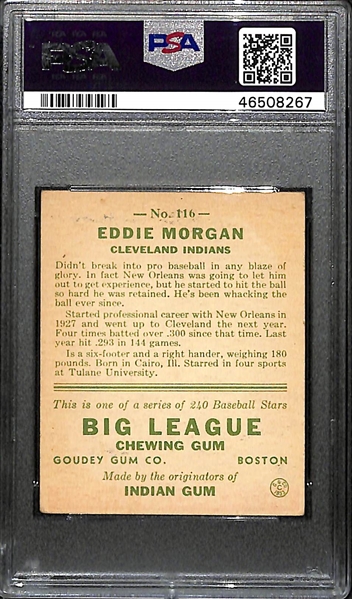 1933 Goudey Eddie Morgan #116 PSA 2.5 (Autograph Grade 8) -  Pop 1 (Highest Graded Example) - Only 6 PSA Graded Examples - d. 1982