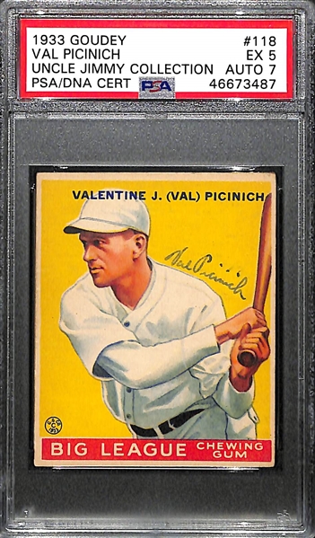 1933 Goudey Val Picinich #118 PSA 5 (Autograph Grade 7) - One of 2 PSA Graded Examples - d. 1942