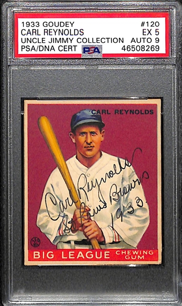 1933 Goudey Carl Reynolds #120 PSA 5 (Autograph Grade 9) - Pop 1 (Highest Graded Example) - Only 8 PSA Graded Examples - d.  1978