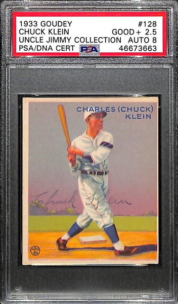 1933 Goudey Chuck Klein (HOF) #128 PSA 2.5 (Autograph Grade 8) - 2nd Highest of Only 3 PSA Graded Examples - d. 1958