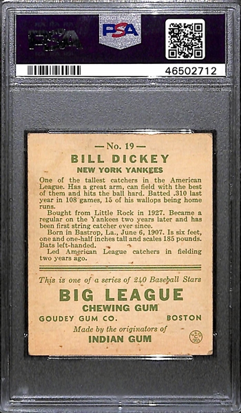 1933 Goudey Bill Dickey #19 PSA 4 (Autograph Grade 7) - Only 22 PSA/DNA Exist w. Only 1 Graded Higher! (d. 1993)