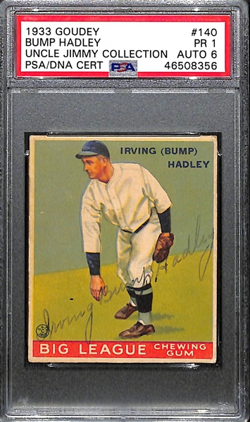 1933 Goudey Bump Hadley #140 PSA 1 (Autograph Grade 6) - Only One Graded Higher of 7 PSA Examples, d. 1963