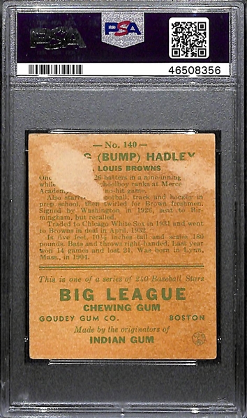 1933 Goudey Bump Hadley #140 PSA 1 (Autograph Grade 6) - Only One Graded Higher of 7 PSA Examples, d. 1963