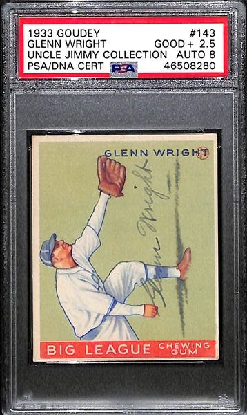 1933 Goudey Glenn Wright #143 PSA 2.5 (Autograph Grade 8) - Pop 1 (None Graded Higher of 6 PSA Examples)  d. 1984
