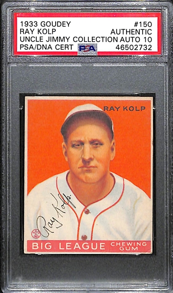 1933 Goudey Ray Kolp #150 PSA Auth (Autograph Grade 10) - None Graded Higher of Only 3 PSA Examples! d. 1967
