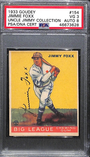 1933 Goudey Jimmie Foxx #154 PSA 3 (Autograph Grade 8) - Only 2 Graded Higher of 5 PSA Examples.  d. 1967