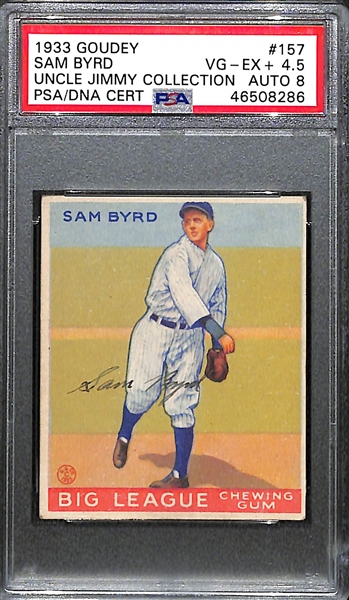 1933 Goudey Sam Byrd #157 PSA 4.5 (Autograph Grade 8) - Pop 1 (Highest Grade of 7 PSA Examples!), d. 1981