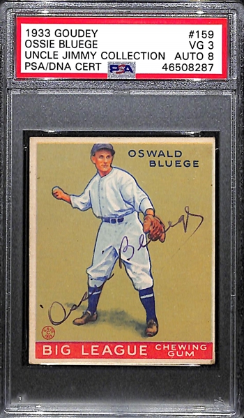 1933 Goudey Ossie Bluege #159 PSA 3 (Autograph Grade 8) - Pop 1 (Highest Grade of 7 PSA Examples!), d. 1985