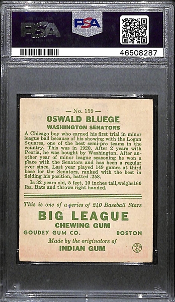 1933 Goudey Ossie Bluege #159 PSA 3 (Autograph Grade 8) - Pop 1 (Highest Grade of 7 PSA Examples!), d. 1985