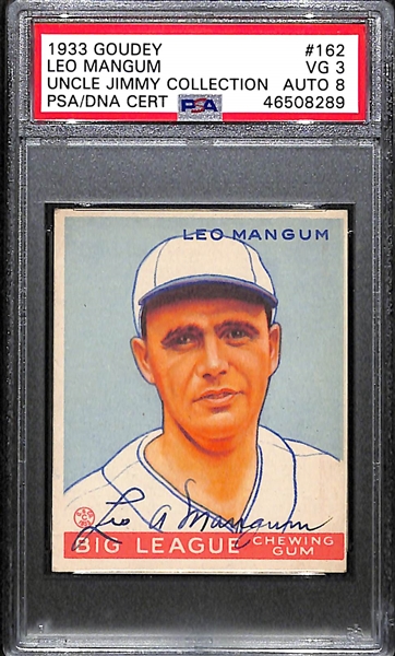 1933 Goudey Leo Mangum #162 PSA 3 (Autograph Grade 8) - Pop 1 (Highest Grade of 4 PSA Examples!), d. 1974