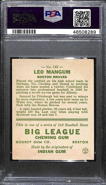 1933 Goudey Leo Mangum #162 PSA 3 (Autograph Grade 8) - Pop 1 (Highest Grade of 4 PSA Examples!), d. 1974