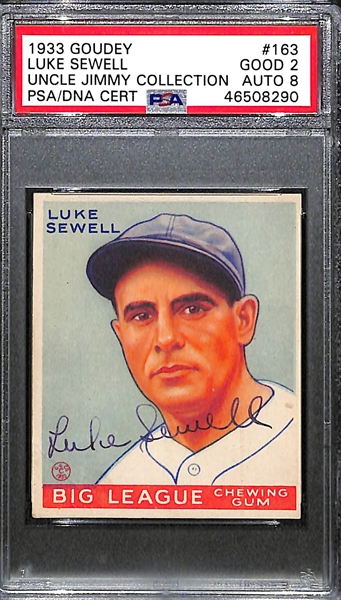 1933 Goudey Luke Sewell #163 PSA 2 (Autograph Grade 8) - Pop 1 (Highest Grade of 9 PSA Examples!), d. 1987