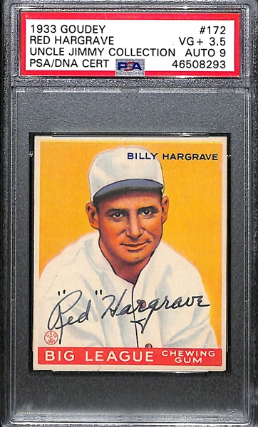 Rare 1933 Goudey Billy Pinky Hargrave #172 PSA 3.5 (Autograph Grade 9) - Only 2 PSA Examples Exist! d. 1942