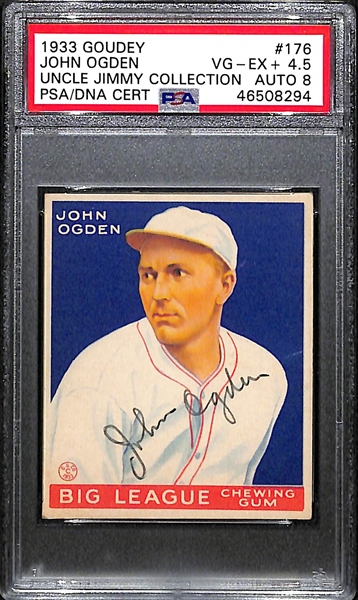 1933 Goudey John Ogden #176 PSA 4.5 (Autograph Grade 8) - Pop 1 (Highest Grade of 6 PSA Examples and Only Non-Authentic!), d. 1971
