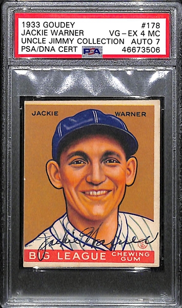1933 Goudey Jackie Warner #178 PSA 4 MC (Autograph Grade 7) - Only 4 PSA Examples, Only 1 Higher! d. 1986