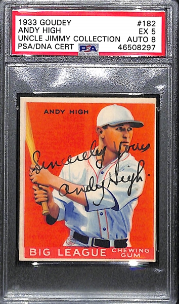 1933 Goudey Andy High #182 PSA 5 (Autograph Grade 8) - Pop 1 (Highest Grade of 7 PSA Examples and Only Non-Authentic!), d. 1981