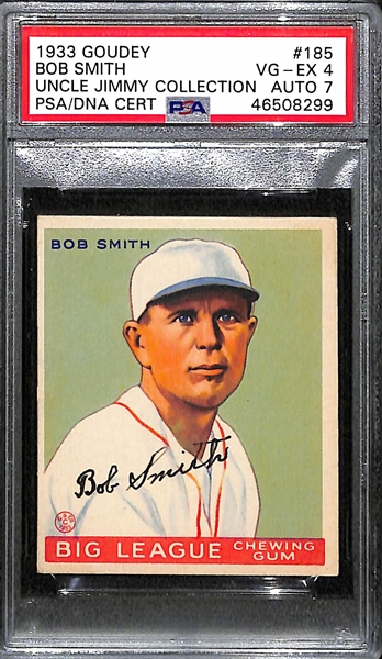 1933 Goudey Bob Smith #185 PSA 4 (Autograph Grade 7) - Pop 1 (Highest Grade of 6 PSA Examples!), d. 1987