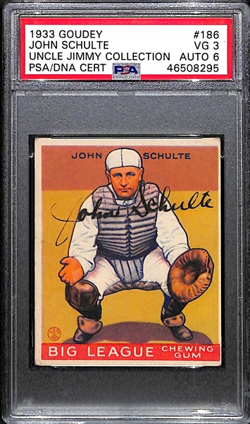 1933 Goudey John Schulte #186 PSA 3 (Autograph Grade 6) - Pop 1 (Highest Grade of 4 PSA Examples and Only Non-Authentic!), d. 1978