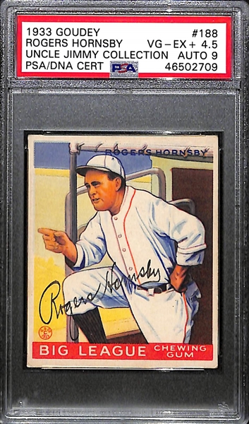 1933 Goudey Rogers Hornsby (HOF) #188 PSA 4.5 (Autograph Grade 9) - Pop 1 (Highest Grade of 4 PSA Examples!), d. 1963