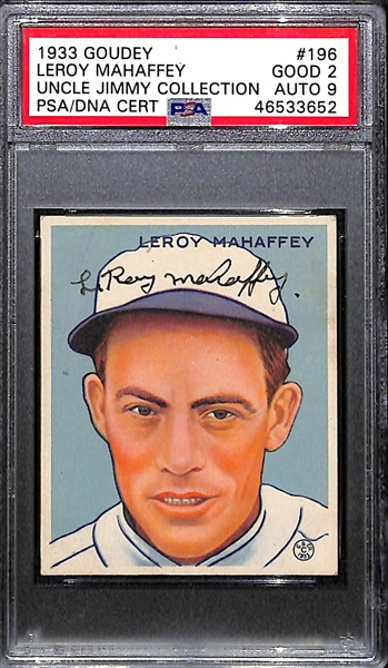 1933 Goudey Leroy Mahaffey #196 PSA 2 (Autograph Grade 9) - Pop 1 (Highest Grade of 3 PSA Examples and Only Non-Authentic!), d. 1969