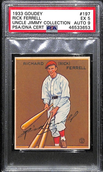1933 Goudey Rick Ferrell #197 PSA 5 (Autograph Grade 9) - Only 1 PSA Example Graded Higher! d. 1995