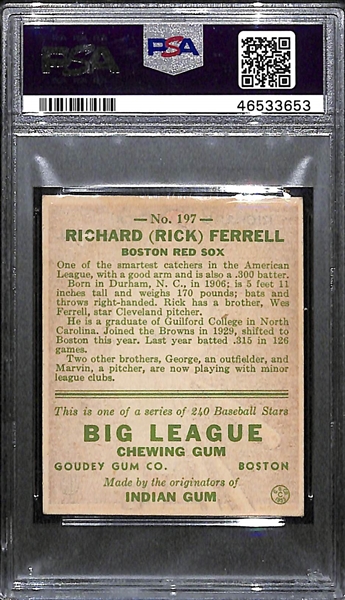 1933 Goudey Rick Ferrell #197 PSA 5 (Autograph Grade 9) - Only 1 PSA Example Graded Higher! d. 1995