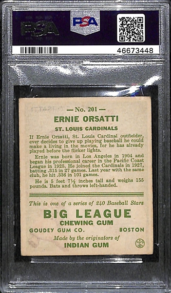 1933 Goudey Ernie Orsatti #201 PSA 4 (Autograph Grade 8) - Pop 2 - None Graded Higher, Only 5 PSA Examples! d. 1968